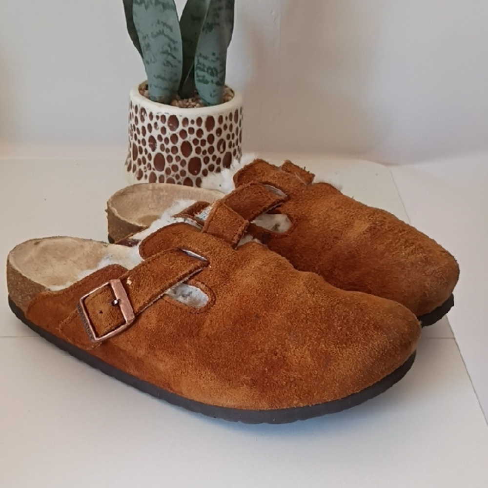 Birkenstock Boston clogs Chestnut Suede Faux-Sheepskin Slip-On Clogs 38
